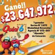 Más de $ 23.000.000 para un ganador del QUINI 6 en Concarán